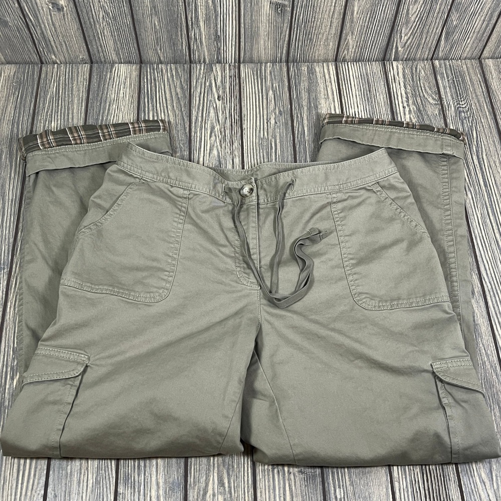 LL Bean Cargo Pants Women 12 Green Flannel Lined Favorite Fit Gorpcore Outdoor